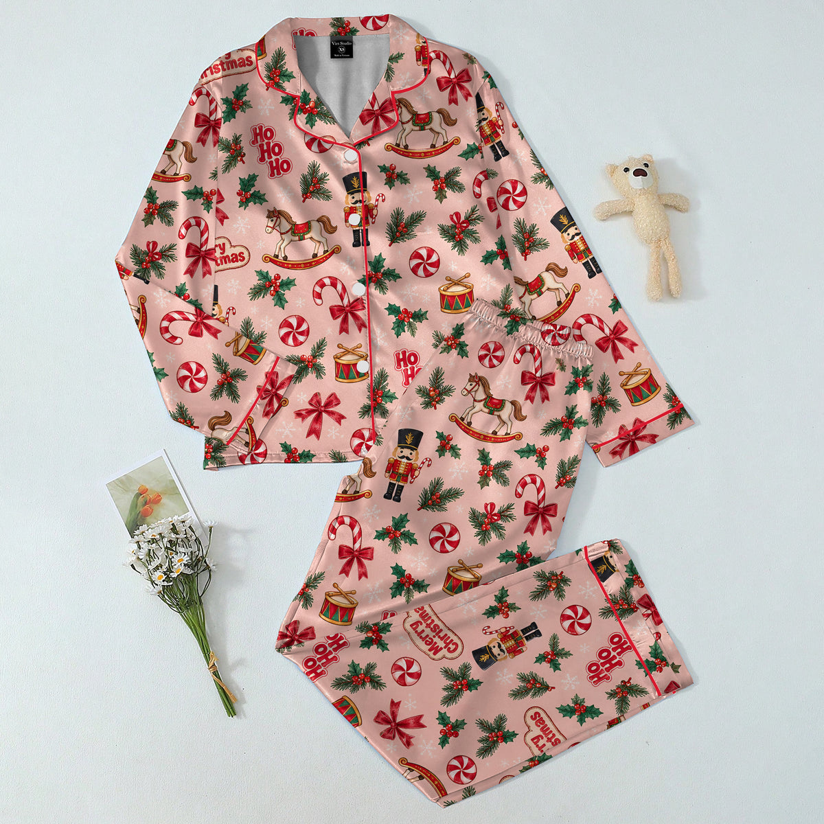 Christmas Nutcracker and Rocking Horse Print Long Sleeve Pajama Set