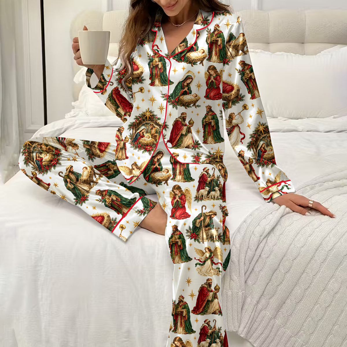 Nativity Christmas Religious Long Sleeve Pajama Set