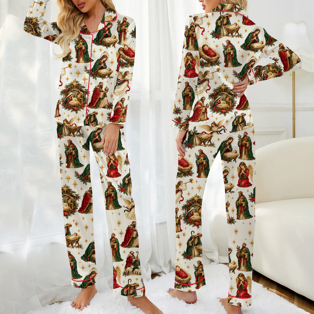 Nativity Christmas Religious Long Sleeve Pajama Set