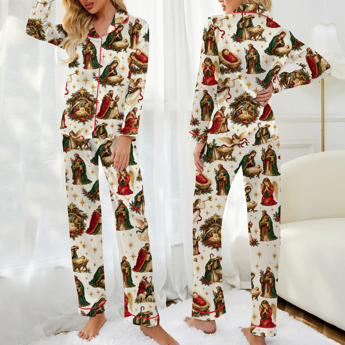 Nativity Christmas Religious Long Sleeve Pajama Set