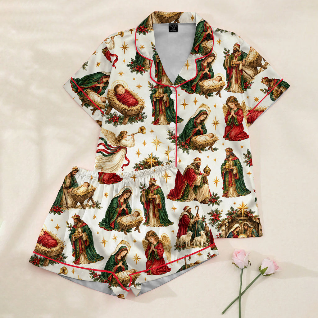 Nativity Christmas Religious Satin Pajama Set