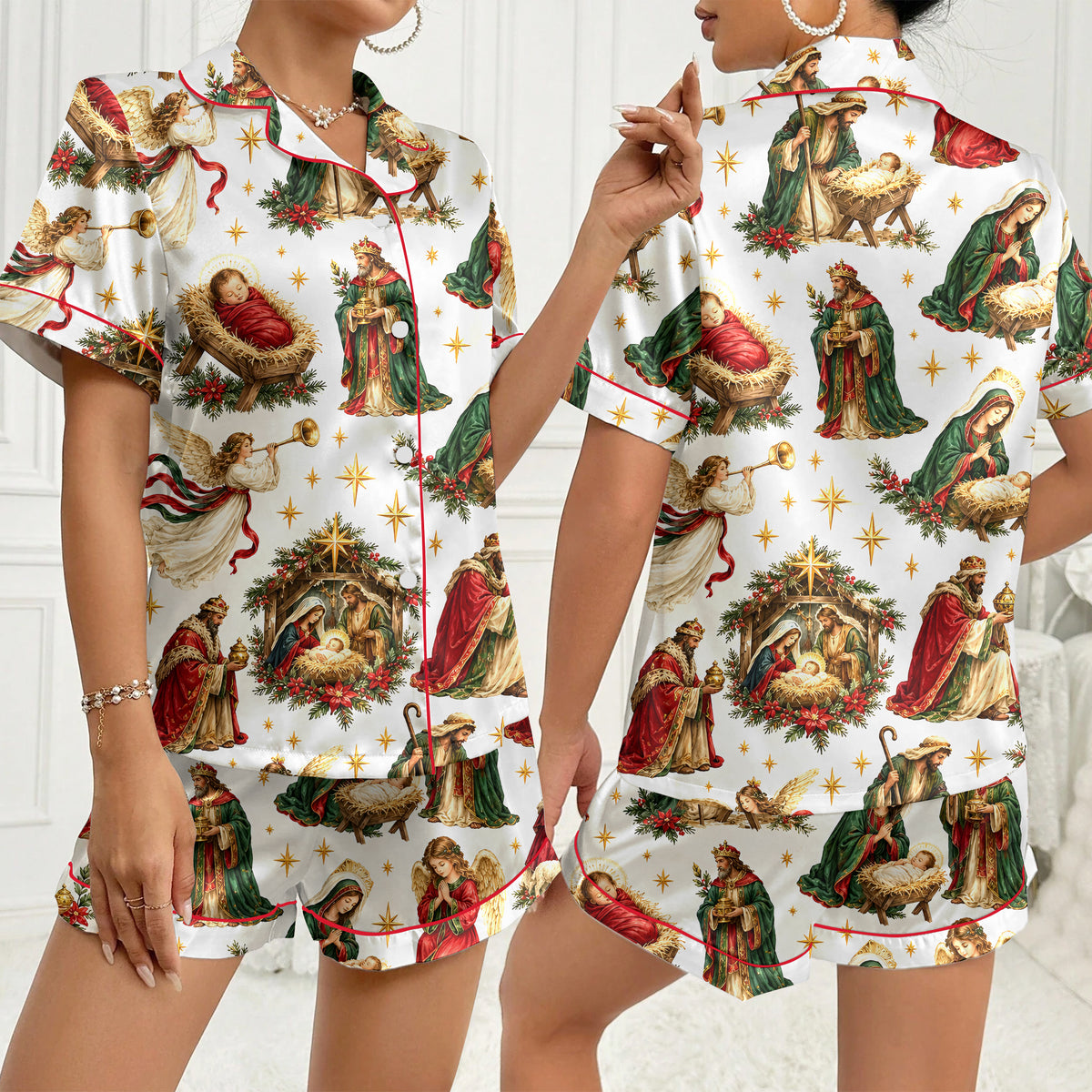 Nativity Christmas Religious Satin Pajama Set