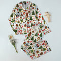 Christmas Elf & North Pole Pattern Long Satin Pajama Set