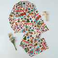 Tropical Christmas Surfing Santa and Hula Print Long Sleeve Pajama Set