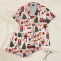 Christmas Toy Train Rocking Horse and Nesting Doll Print Short Sleeve Pajama Set