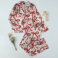 Christmas Santa Claus and Ribbon Bow Print Long Sleeve Pajama Set