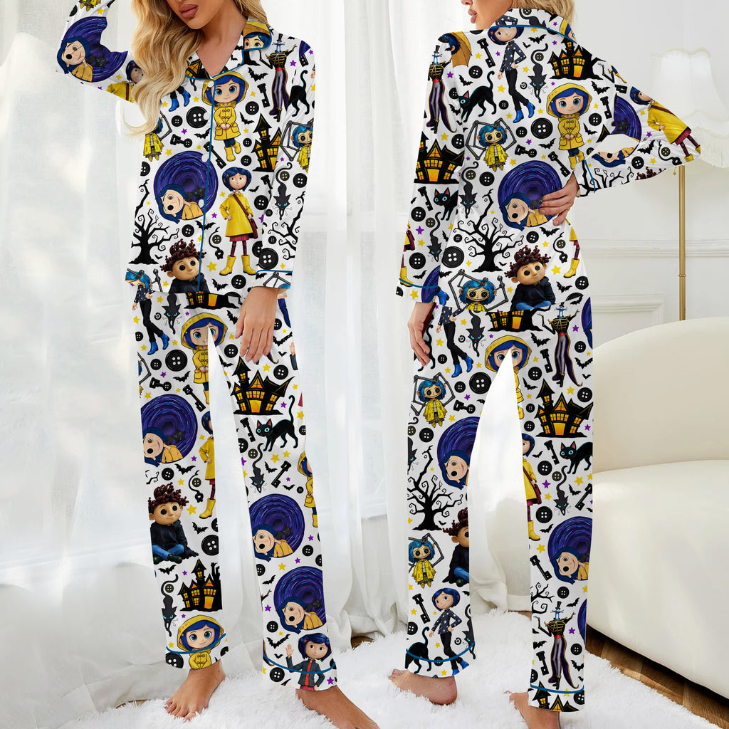 Coraline Character and Button Print Long Sleeve Pajama Set