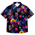 Men’s Black Neon Horror Slasher Floral Short Sleeve Button-Up Shirt