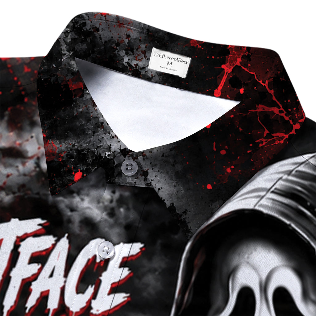 Men’s Ghostface Horror Splatter Print Short Sleeve Button-Up Shirt