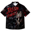 Men’s Jason Voorhees Camp Crystal Lake Horror Print Short Sleeve Button-Up Shirt