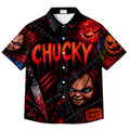 Men’s Chucky Halloween Horror Splatter Print Short Sleeve Button-Up Shirt