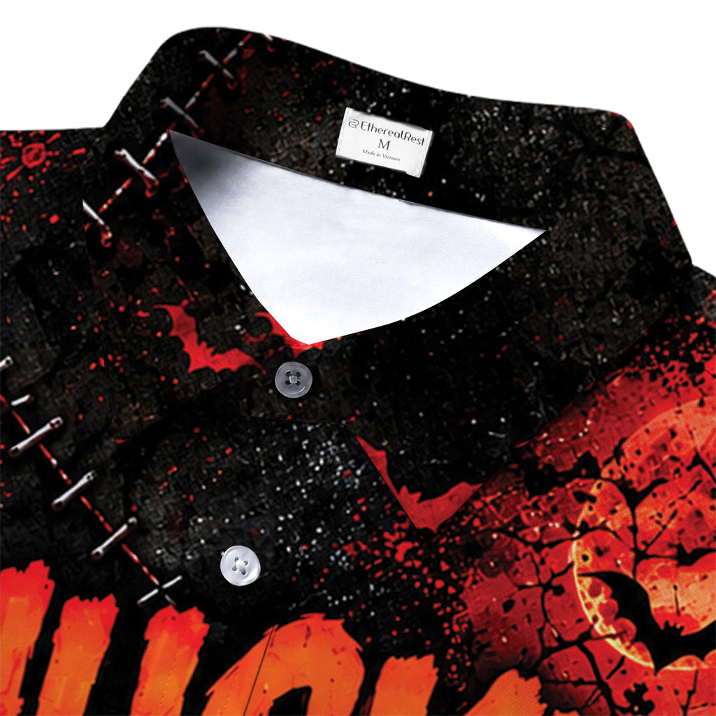 Men’s Chucky Halloween Horror Splatter Print Short Sleeve Button-Up Shirt