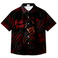 Black Freddy Krueger Horror Short Sleeve Button-Up Shirt