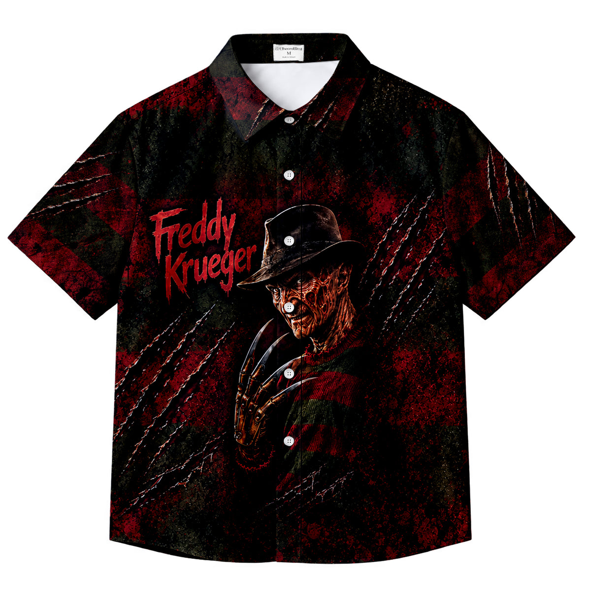 Black Freddy Krueger Horror Short Sleeve Button-Up Shirt
