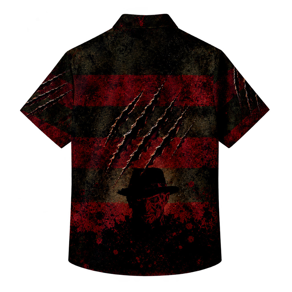 Black Freddy Krueger Horror Short Sleeve Button-Up Shirt