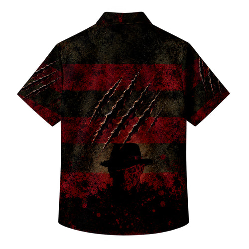 Black Freddy Krueger Horror Short Sleeve Button-Up Shirt