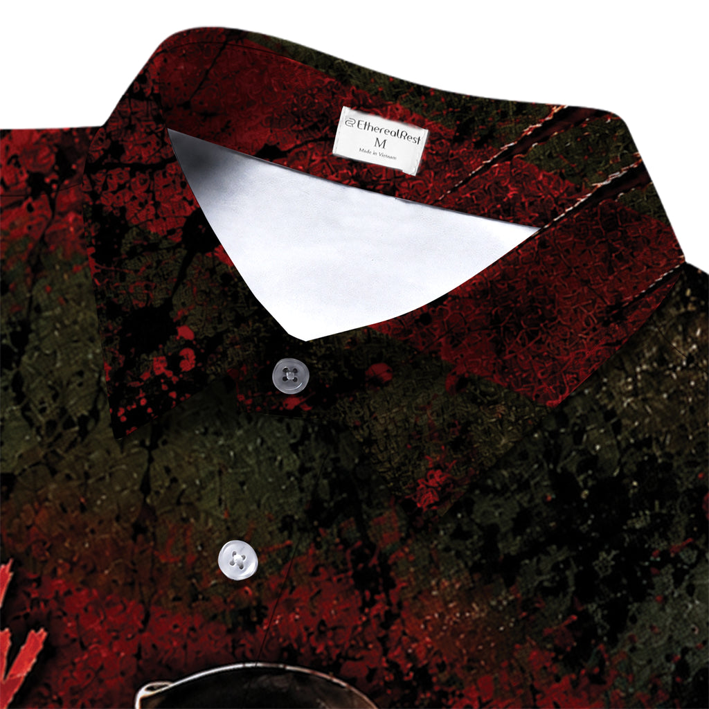 Black Freddy Krueger Horror Short Sleeve Button-Up Shirt