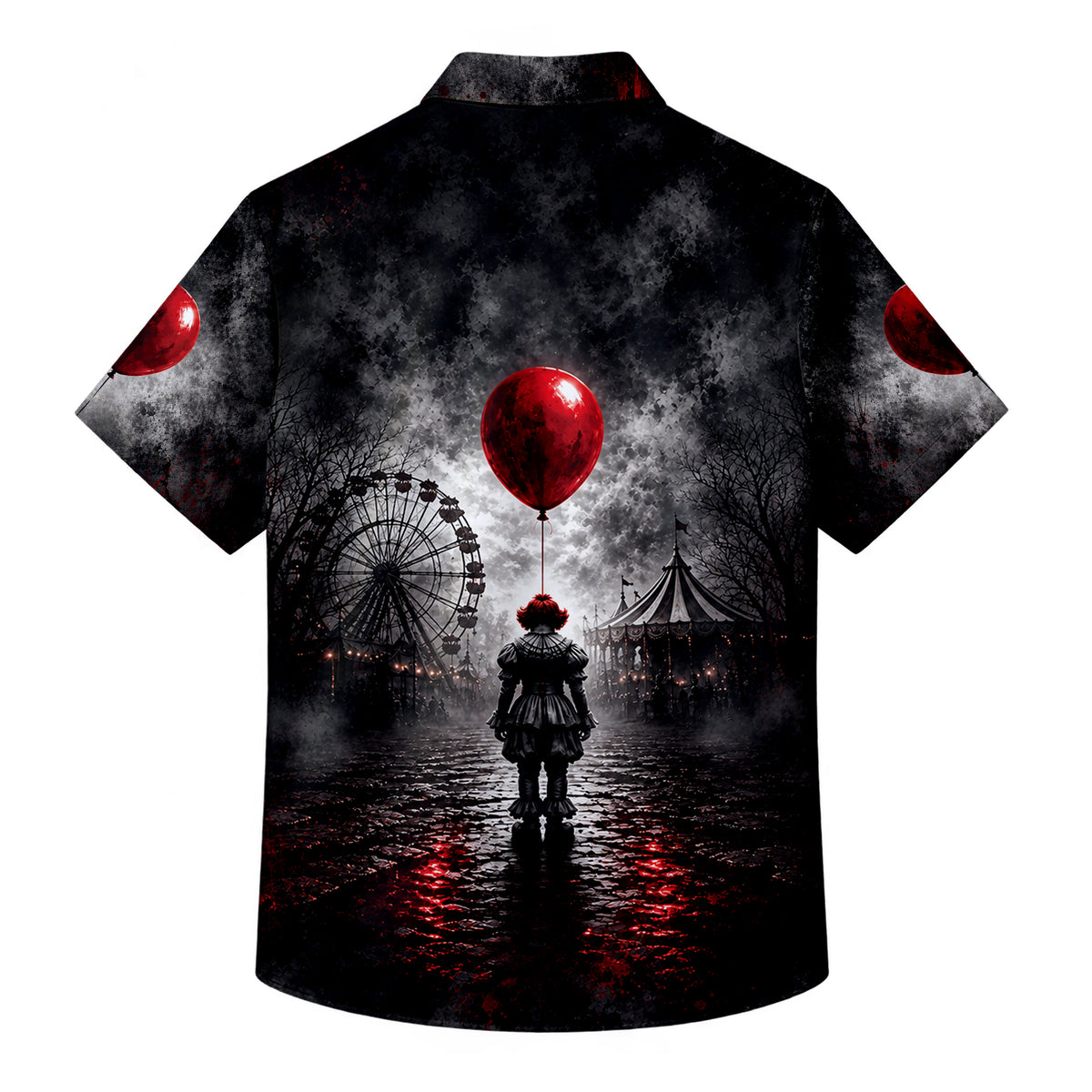 Black Pennywise Horror Short Sleeve Button-Up Shirt