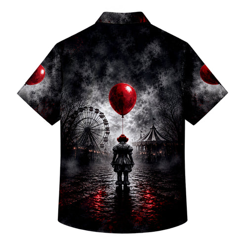 Black Pennywise Horror Short Sleeve Button-Up Shirt