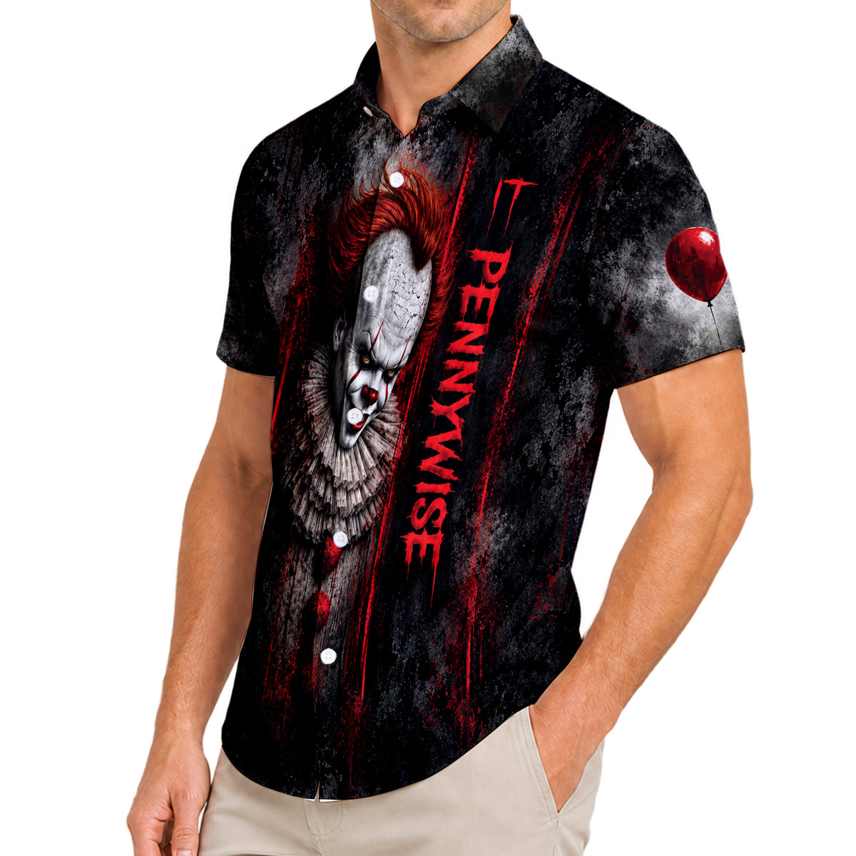 Black Pennywise Horror Short Sleeve Button-Up Shirt