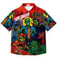 Red Classic Horror Monsters Halloween Short Sleeve Button-Up Shirt