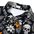 Black Skull Tropical Floral Short Sleeve Button-Up Shirt