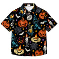 Black Witch Cat Pumpkin Halloween Short Sleeve Button-Up Shirt