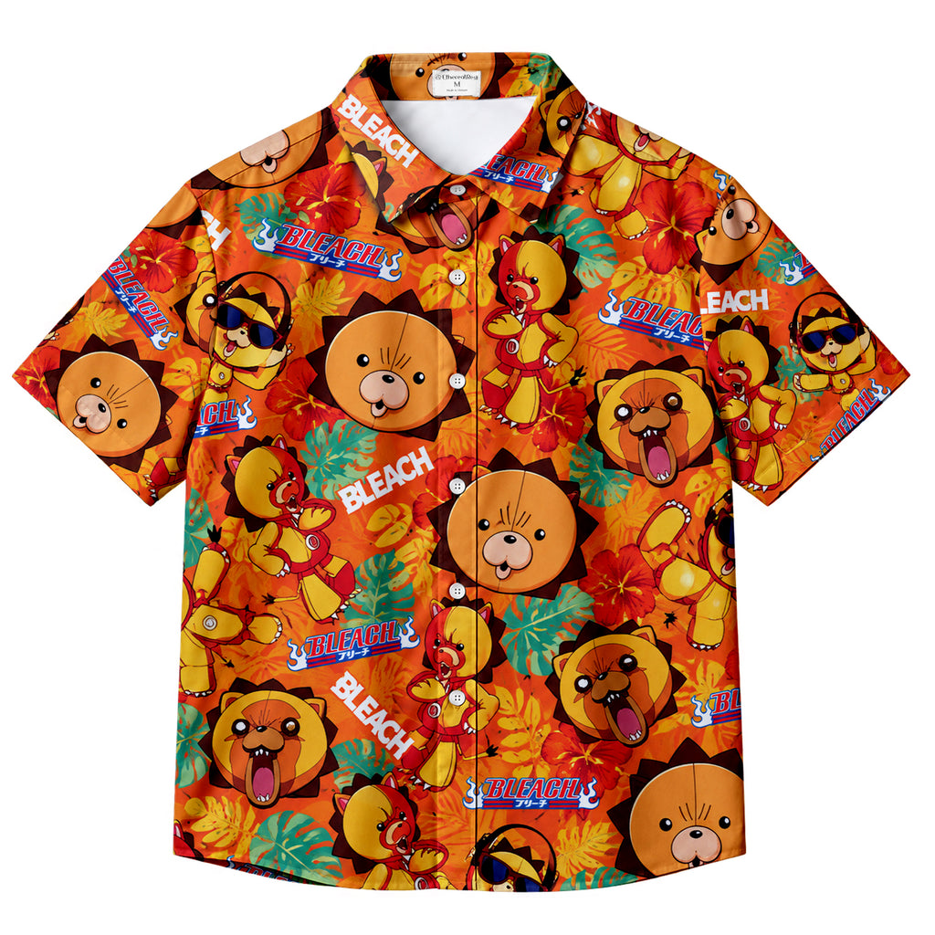 Orange Bleach Kon Tropical Floral Short Sleeve Button-Up Shirt