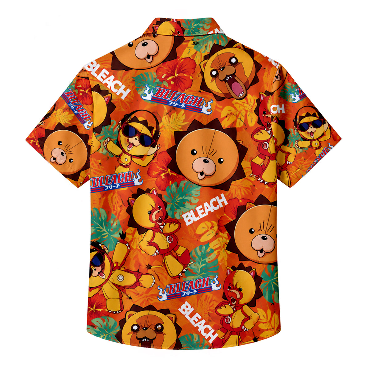Orange Bleach Kon Tropical Floral Short Sleeve Button-Up Shirt