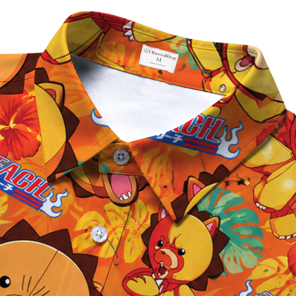 Orange Bleach Kon Tropical Floral Short Sleeve Button-Up Shirt