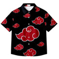 Black Red Cloud Pattern Short Sleeve Button-Up Shirt