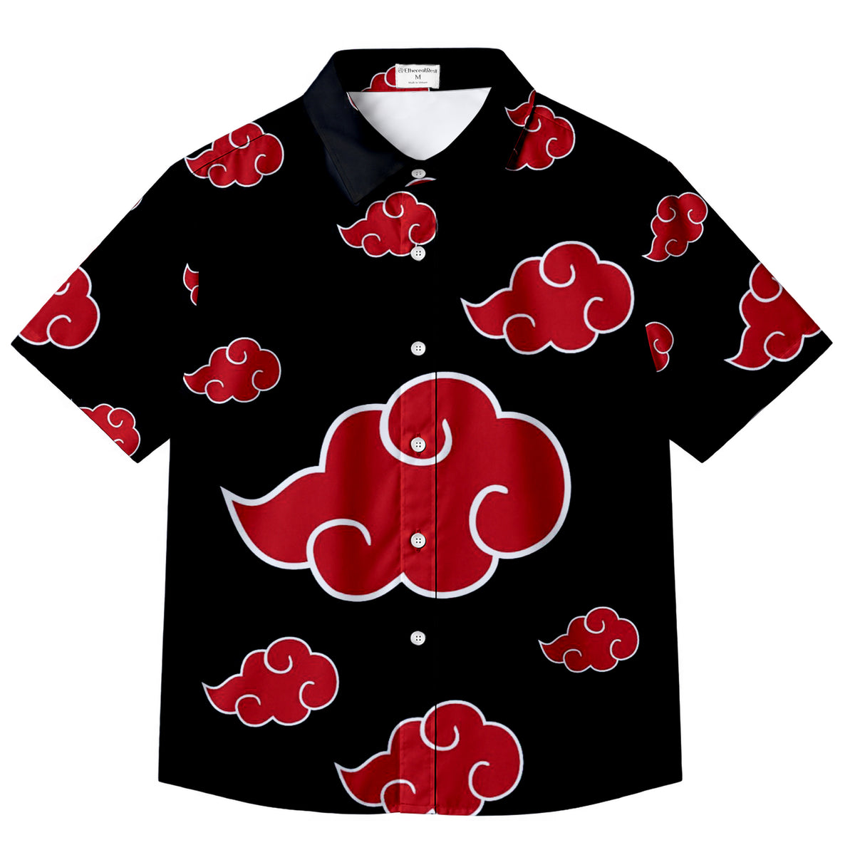 Black Red Cloud Pattern Short Sleeve Button-Up Shirt