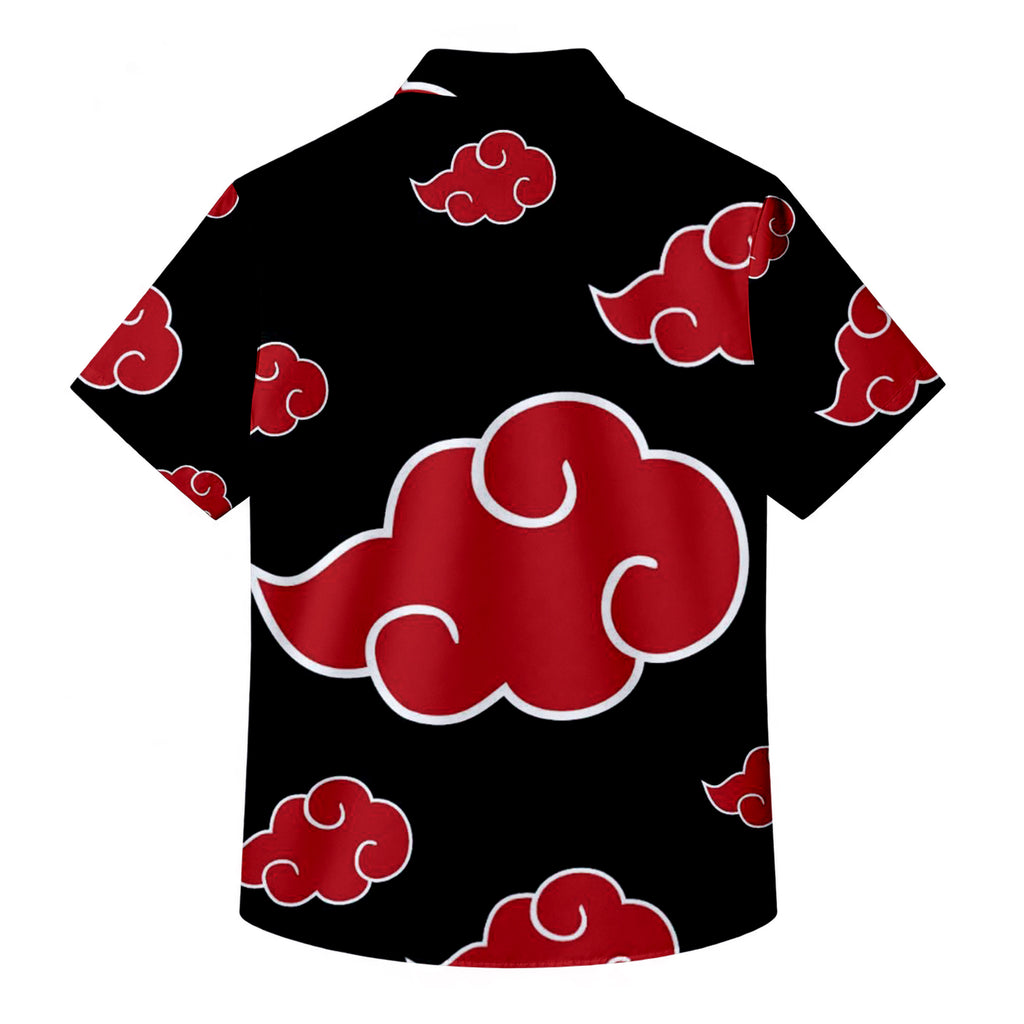 Black Red Cloud Pattern Short Sleeve Button-Up Shirt