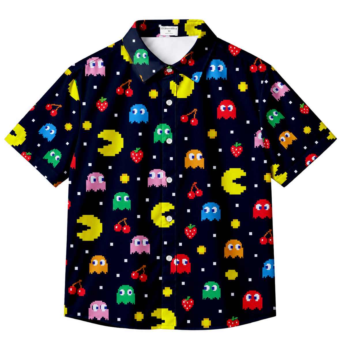 Black Pac-Man Arcade Game Short Sleeve Button-Up Shirt