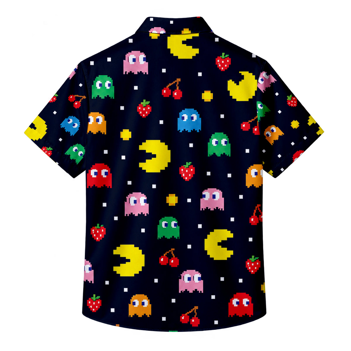 Black Pac-Man Arcade Game Short Sleeve Button-Up Shirt
