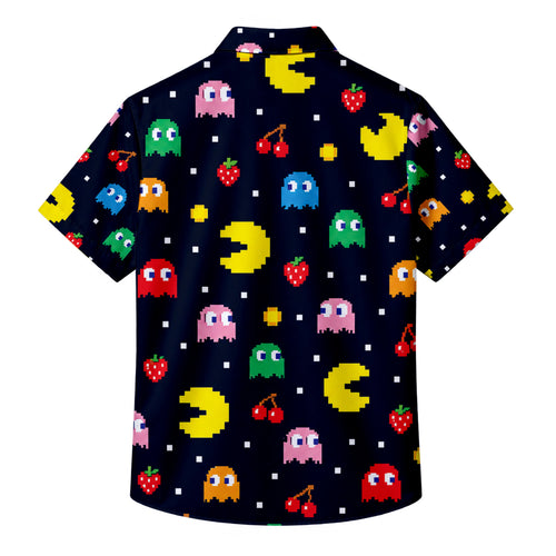 Black Pac-Man Arcade Game Short Sleeve Button-Up Shirt