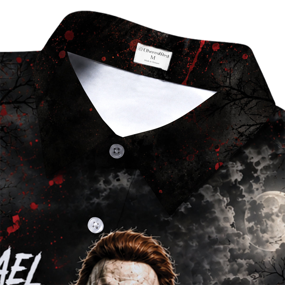 Black Michael Myers Pumpkin Halloween Short Sleeve Button-Up Shirt