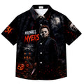 Black Michael Myers Pumpkin Halloween Short Sleeve Button-Up Shirt