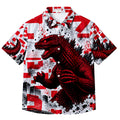 Men’s Red White Godzilla Graphic Short Sleeve Button-Up Shirt
