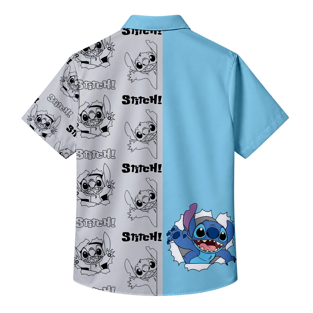 Blue Stitch Character Graphic Short Sleeve Button-Up Shirt