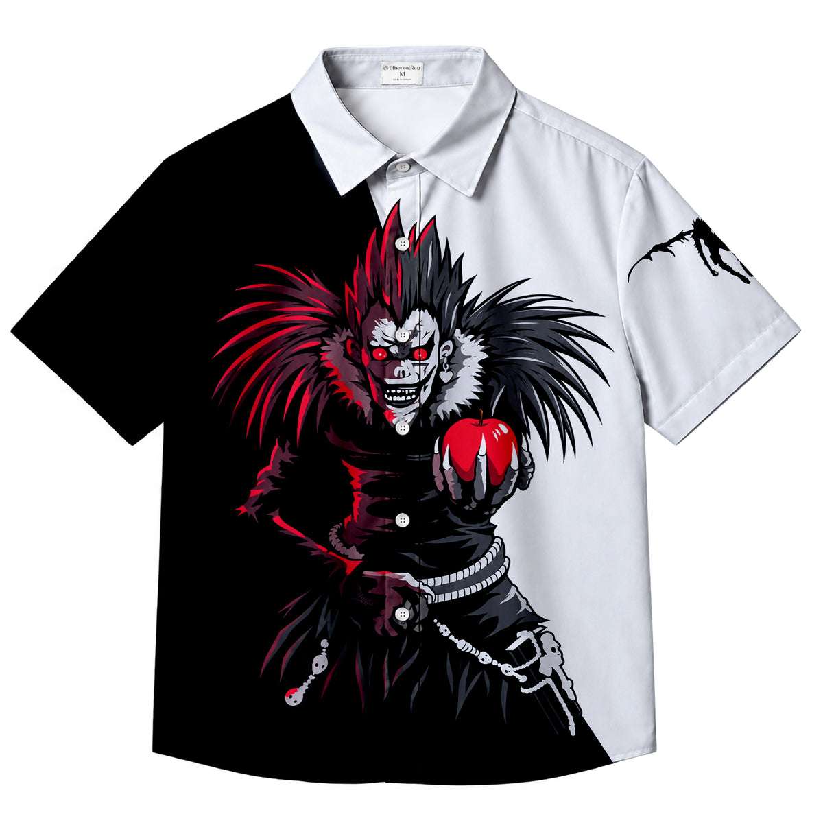 Black White Death Note Ryuk Apple Short Sleeve Button-Up Shirt