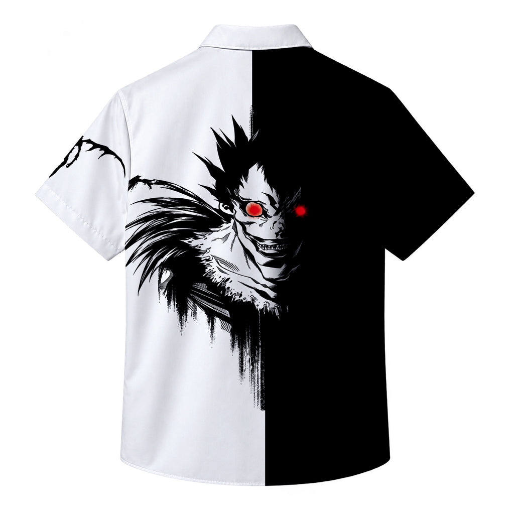 Black White Death Note Ryuk Apple Short Sleeve Button-Up Shirt