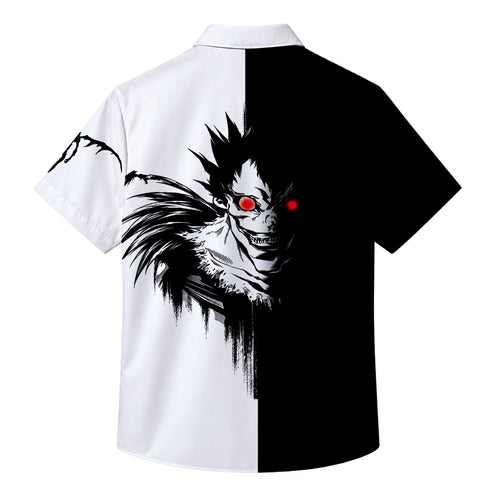Black White Death Note Ryuk Apple Short Sleeve Button-Up Shirt
