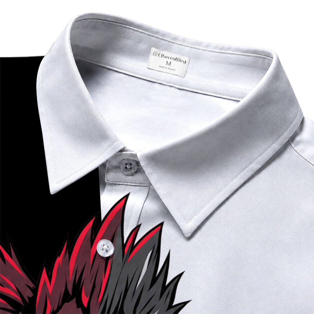 Black White Death Note Ryuk Apple Short Sleeve Button-Up Shirt