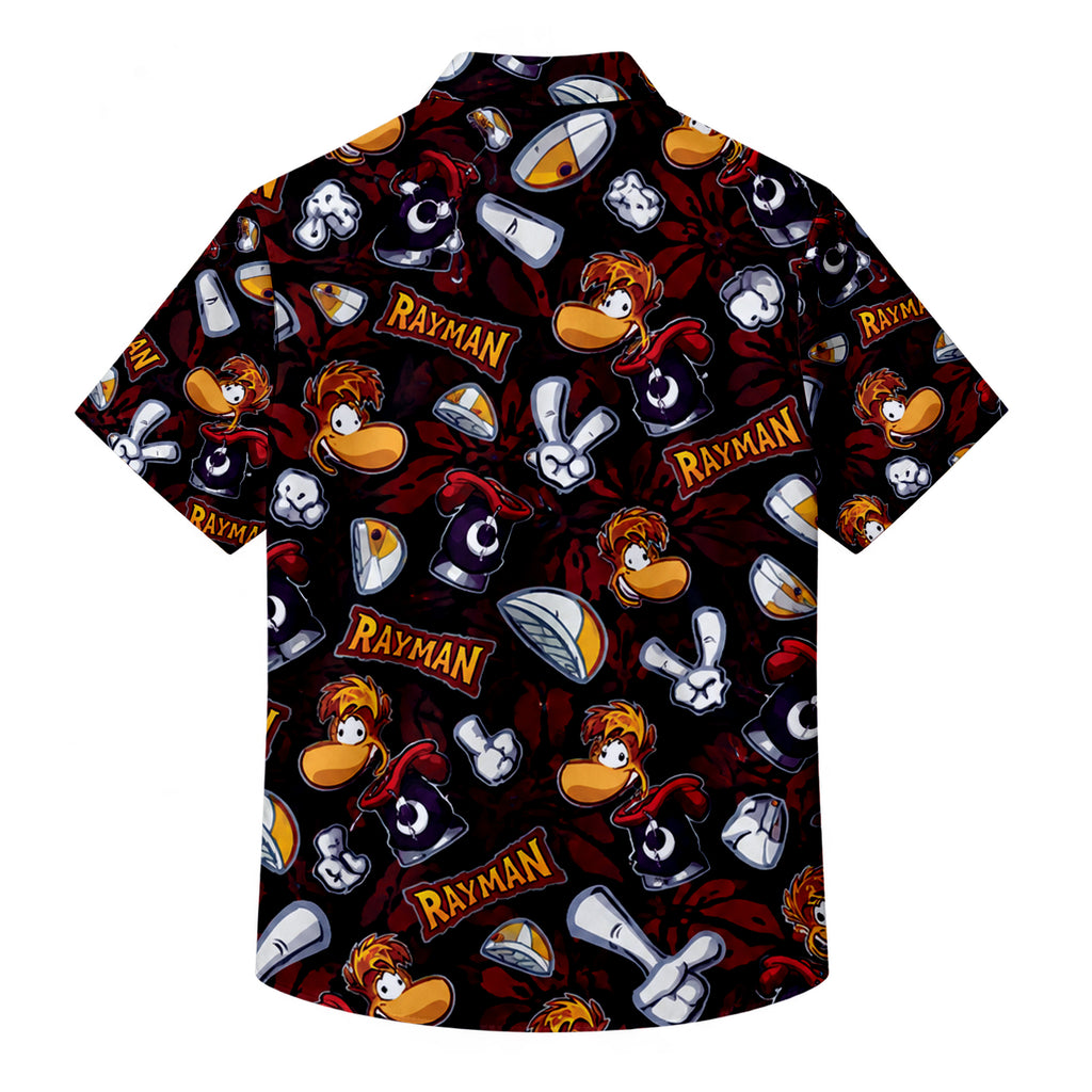 Black Rayman Character Pattern Short Sleeve Button-Up Shirt