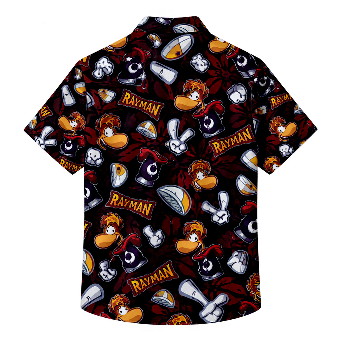 Black Rayman Character Pattern Short Sleeve Button-Up Shirt