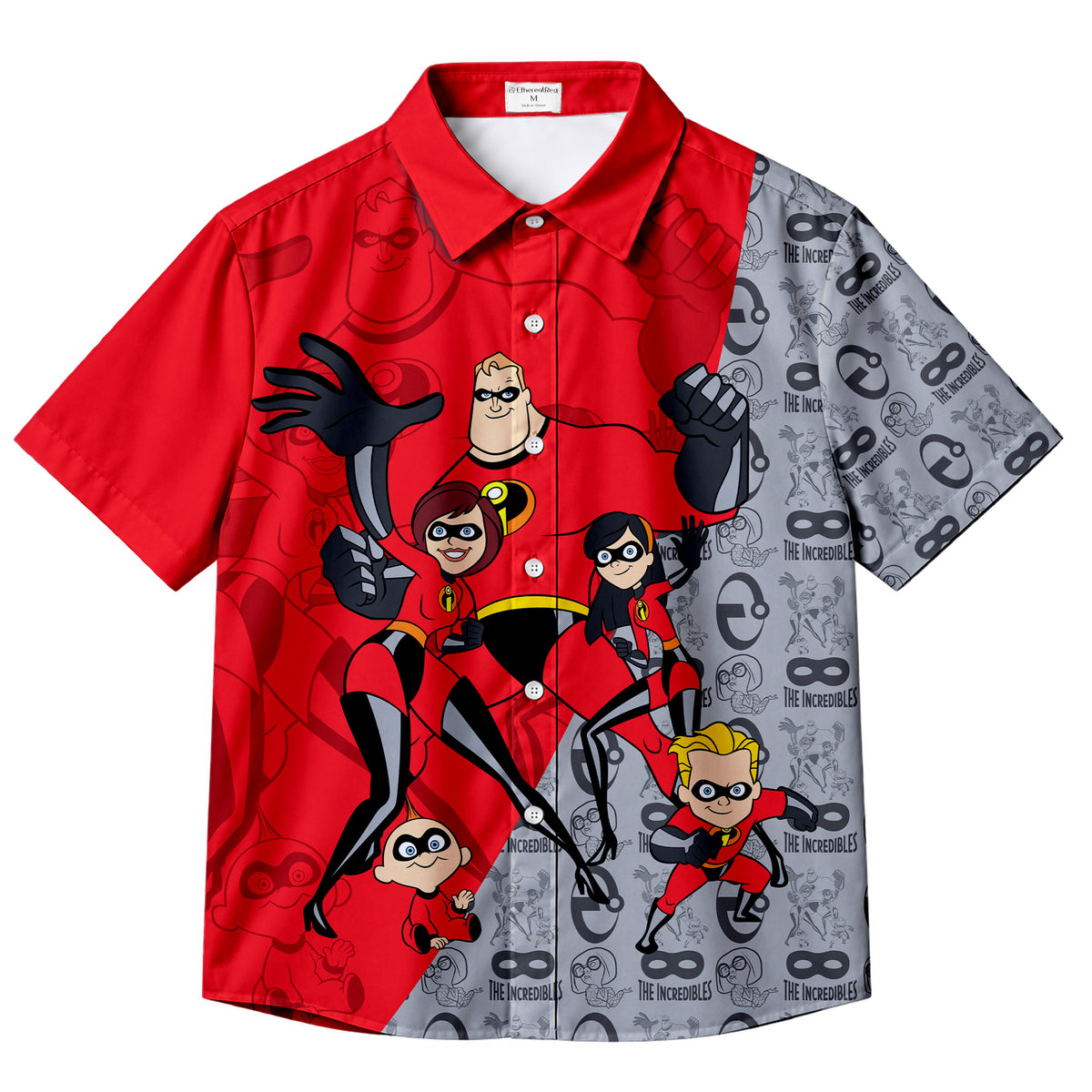Red The Incredibles Family Short Sleeve Button-Up Shirt