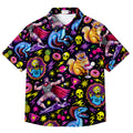 Black Neon Retro 80s Pop Art Short Sleeve Button-Up Shirt