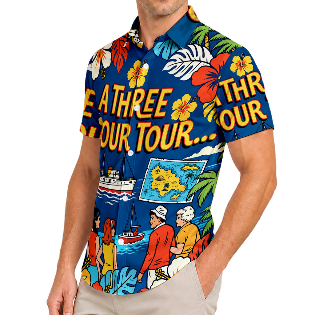 Blue Gilligan’s Island Three Hour Tour Short Sleeve Button-Up Shirt