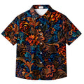 Navy Baroque Floral Short Sleeve Button-Up Shirt